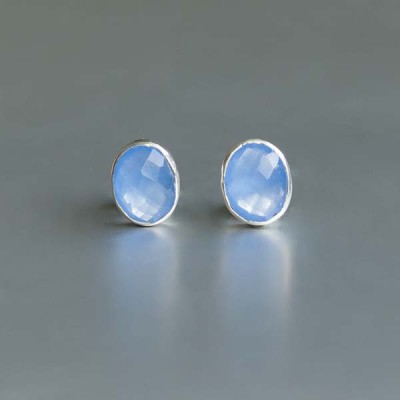 Chalcedoon blauw oorstekers zilver 925 (model S5-001)