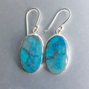 Blauwe Chrysocolla oorhangers 925 zilver (model E1-001ov)