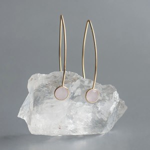 Rozenkwarts oorhangers goud op zilver 925 (model E5g-077)