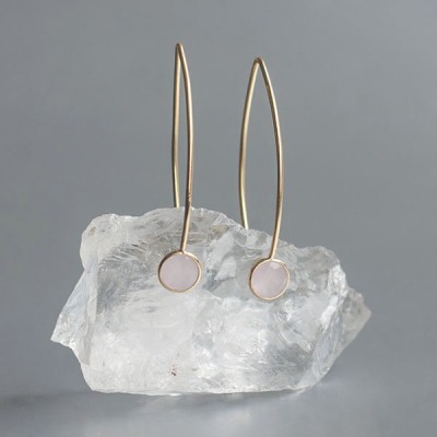 Rozenkwarts oorhangers goud op zilver 925 (model E5g-077)
