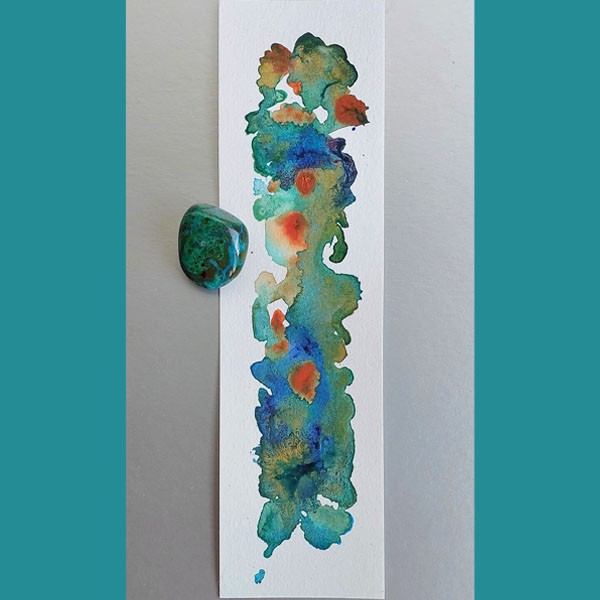 Art from the Heart - boekenlegger  Chrysocolla Malachiet knuffelsteen 01 | Blue Joy