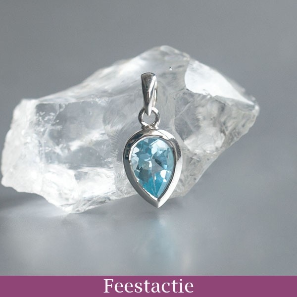 Blauwe Topaas hanger zilver 925 (model P9-138) feestprijs