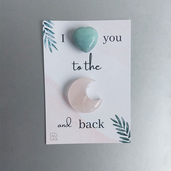 I love you to the moon and back cadeau setje - Amazoniet & Rozenkwarts