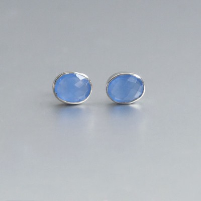 Blauwe Chalcedoon oorstekers zilver 925 (model S5-001) foto 1