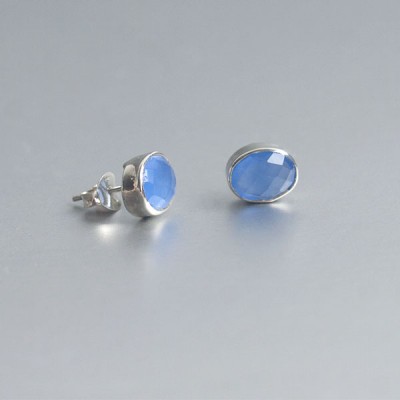 Blauwe Chalcedoon oorstekers zilver 925 (model S5-001) foto 2
