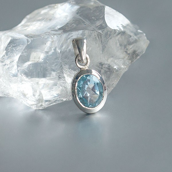 Blauwe Topaas hanger zilver 925 (model P9-130)