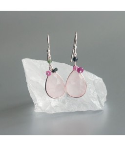 Rozenkwarts oorhangers zilver 925 (model E5-069)